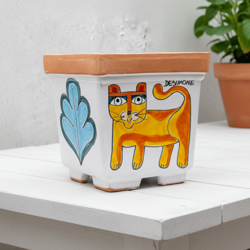 Vaso porta pianta quadrato Gatto - Sua Maestà Sicilia
