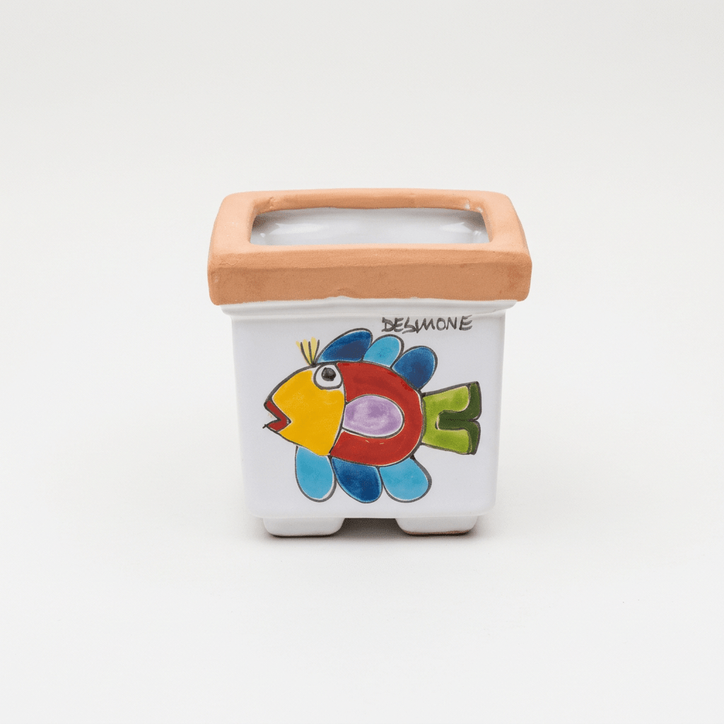 Vaso porta pianta quadrato Pesce - Sua Maestà Sicilia