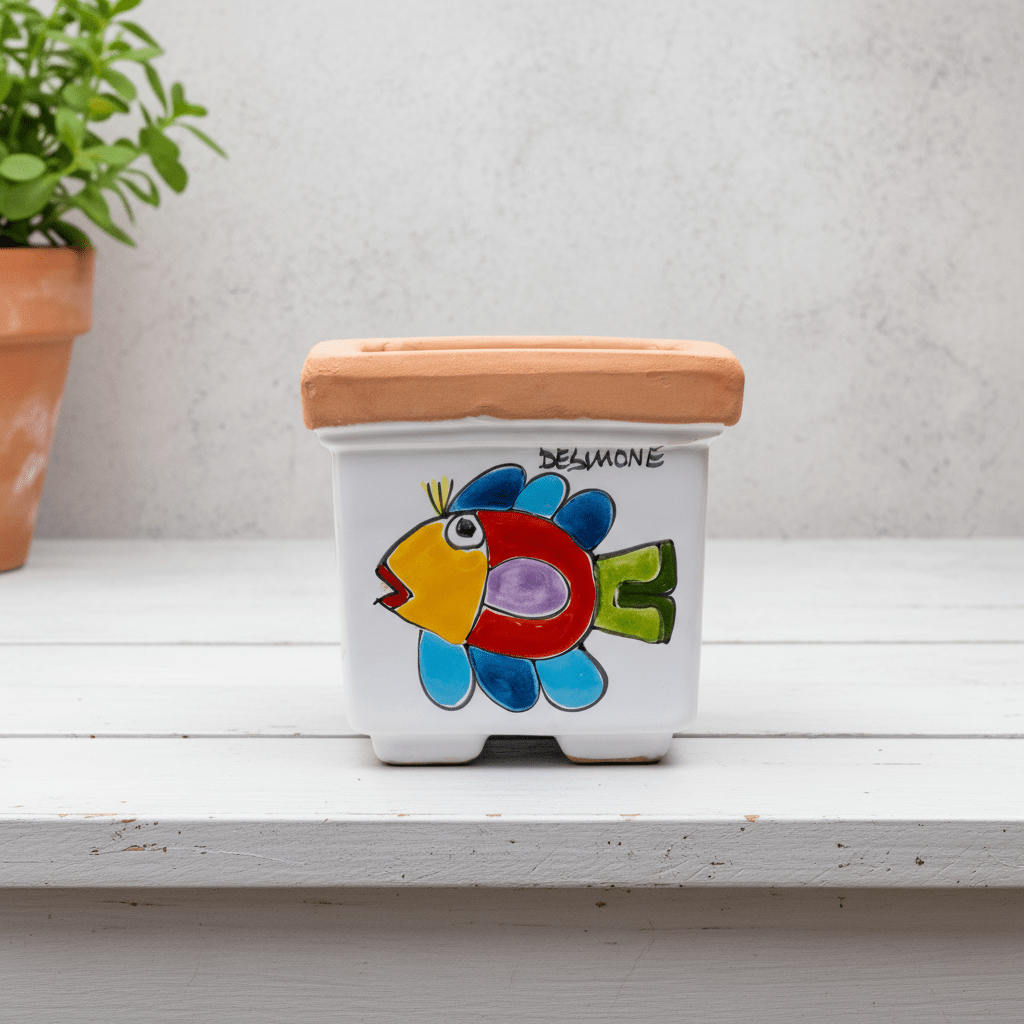 Vaso porta pianta quadrato Pesce - Sua Maestà Sicilia